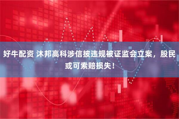 好牛配资 沐邦高科涉信披违规被证监会立案，股民或可索赔损失！